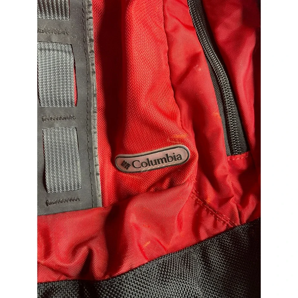 Columbia Red Black Backpack Laptop Sleeve Hiking School Bag Tech Pocket 18in